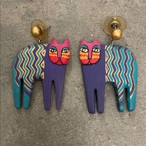 Laurel Burch vintage hand painted RARE Colorful Cat Earrings